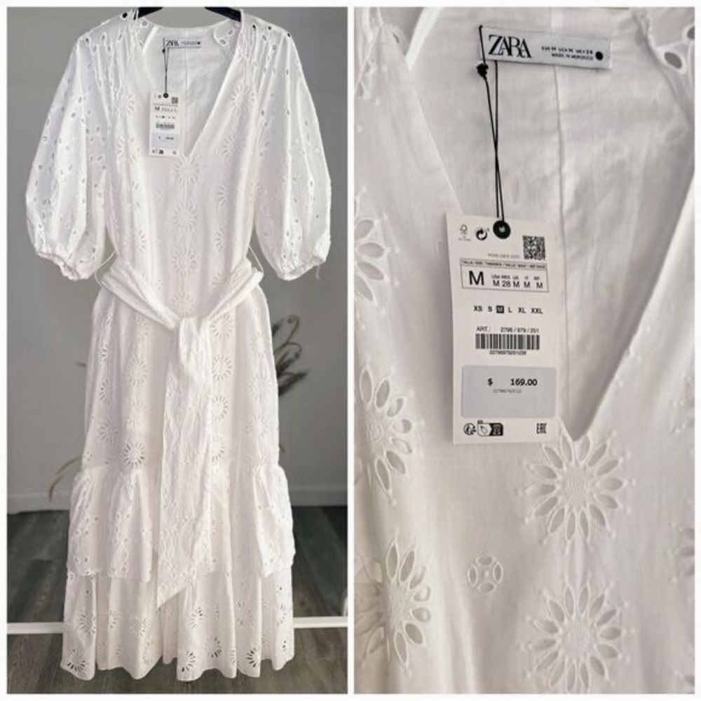 Zara Belted Embroidered Dress New